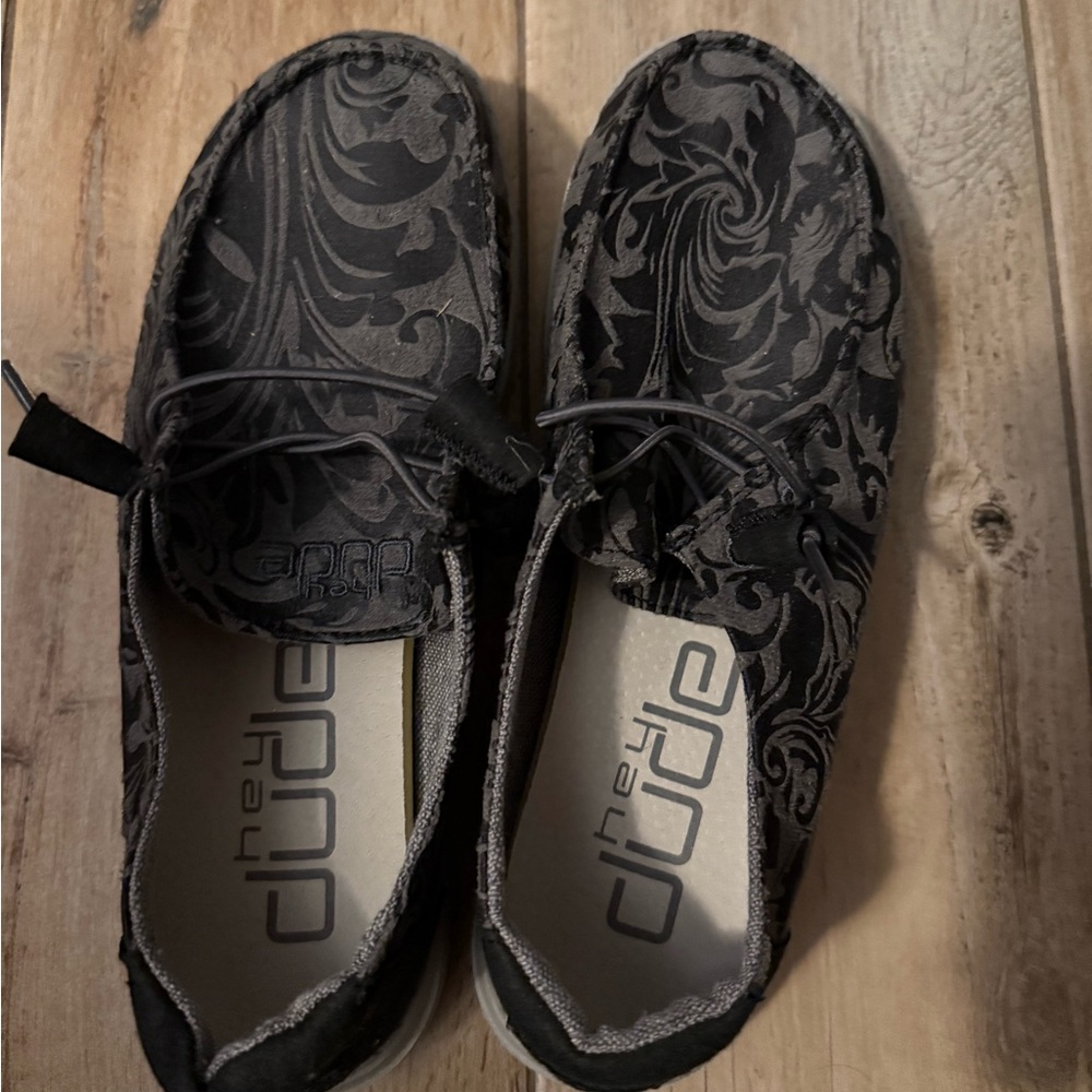 Hey Dude Black Slip-On Loafers with Lace Overlay